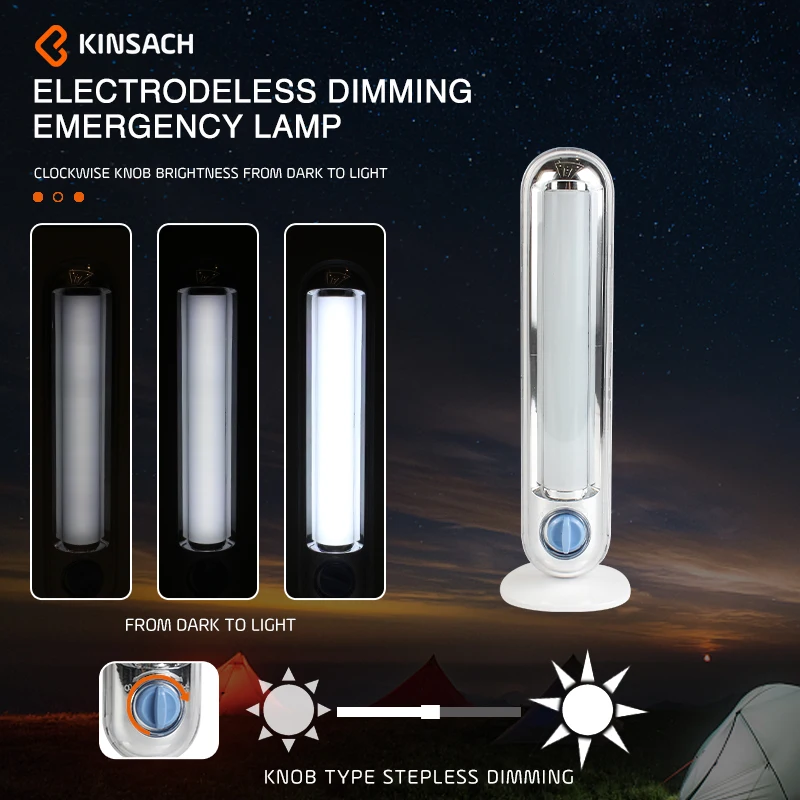 Electrodeless Dimming AC DC Two Charge Modes Hidden Hook Design With Stand Night Construction 200+ Lumen Bright Emergency Light
