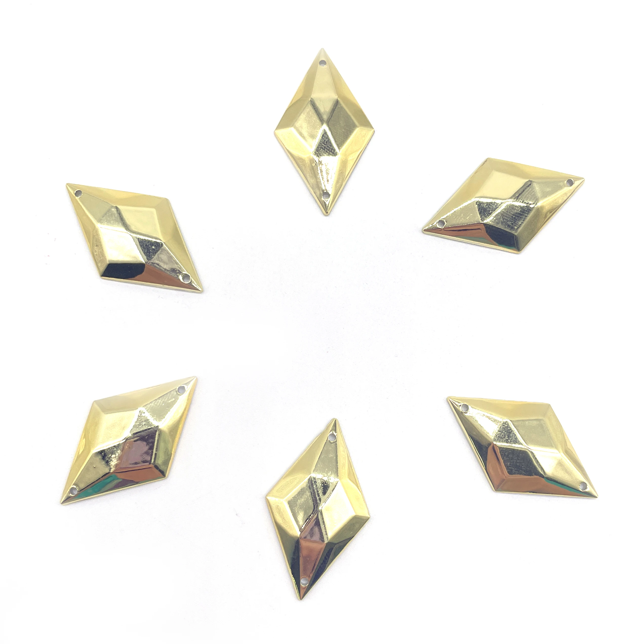 2025 New 21*33mm Diamond Shape Loose Rhinestones Metallic Gold Acrylic Sew Flatback Gems Stone Bags Nail Art Carnival Shoe Glue