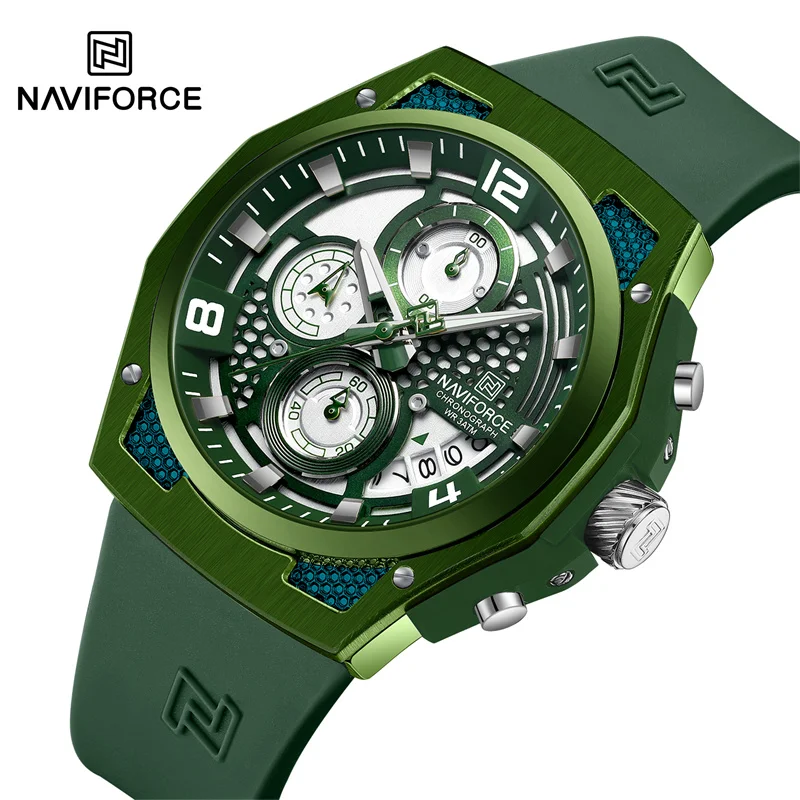 NAVIFORCE 8051T GNGNGN Green Fumed Silica Quartz Watch For Men Waterproof Casual Wrist Watch Male Custom Logo OEM Montre homme