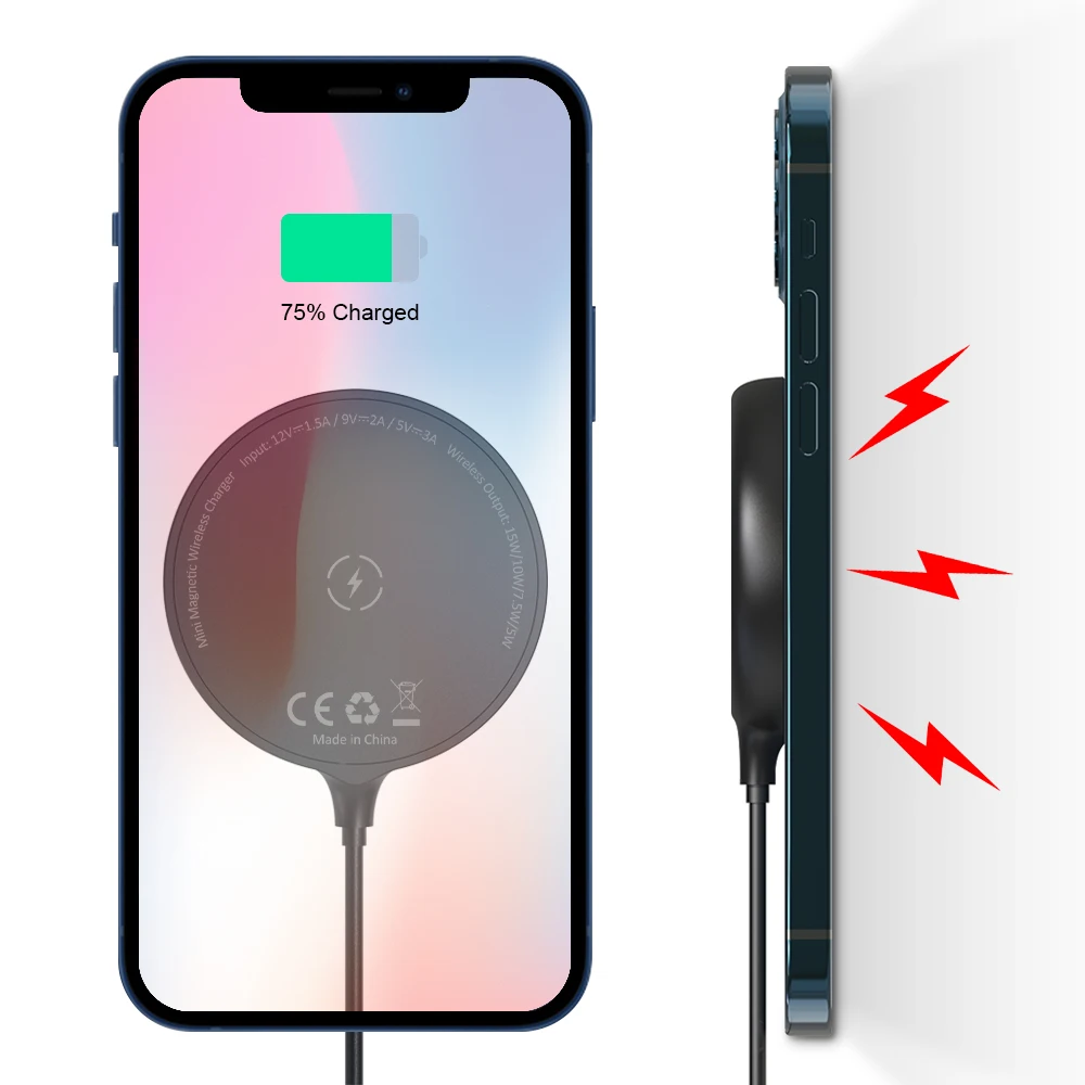 Type-C Output 15w Round Wireless Mobile Charger Magnetic Mini Round Wireless Charger for Watch Airpods Mobile Phones