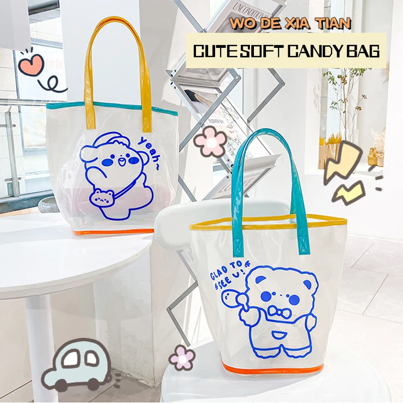 2023 fashion large clear pvc tote bag beach bag plastic shopping bag with own logo