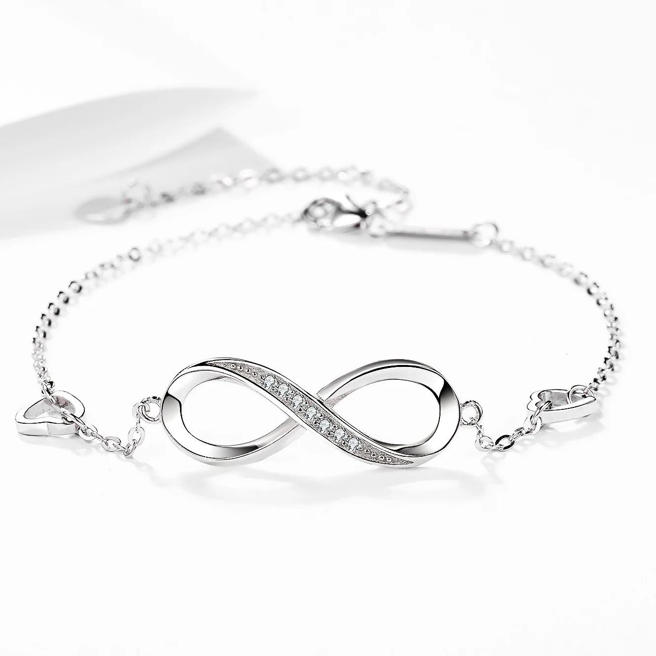 SC High Quality 925 Sterling Silver Infinity  Chain Bracelet  Love Crystal Diamond Charm Bracelet for Women