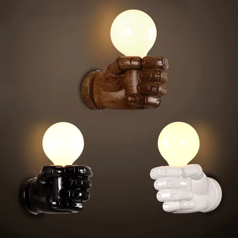 Vintage Resin Fist Wall Lamps LED Bulbs Corridor Lights Bedroom Living Room Wall Light Holder Home Decoration E27