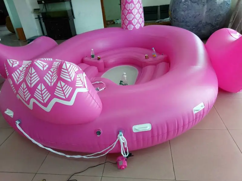 Pool Party Island Type Large 6 Person Pink Inflatable Flamingo Floating Raft Water Flamingo Pool Island