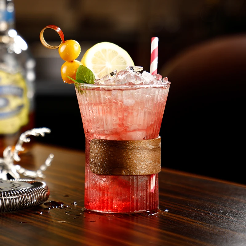 6 pack 10 oz Lead free borosilicate glass cup ,bar glassware  ,ribbed cocktail glass set