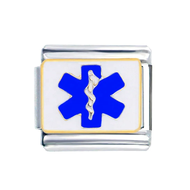 Stainless Steel Jewelry 9mm Classic Modular Link Women Composable Girl Blue Medical Emergency Signal Italian Charm Bracelet