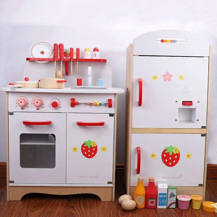 Wholesale Educational Wooden Kitchen Set Toys For Girls Pretend Large Kitchen And Refrigerator Cooking Toys For Kids