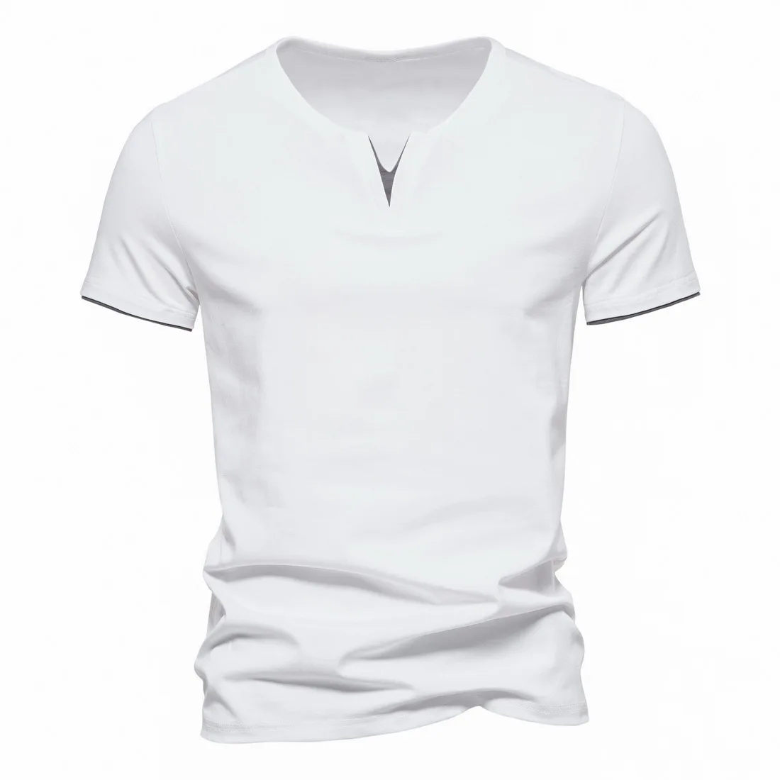 New Men's Fashion Two V-neck T-shirt Short Sleeve Cotton Solid Color Comfort T-shirt Summer Blank Customized Hip Hop Knitted
