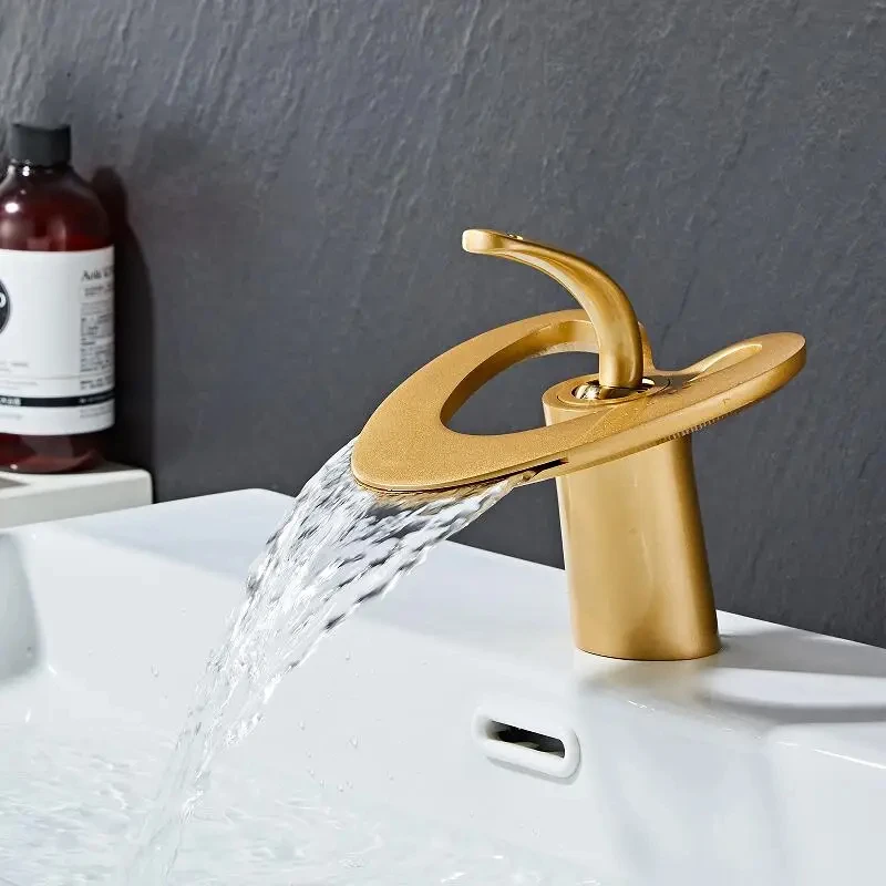 Tuqiu Golden/White Bathroom Basin Faucet Black Bathroom Faucet Brass Creative Sink Mixer Tap Hot & Cold Waterfall Basin Faucet