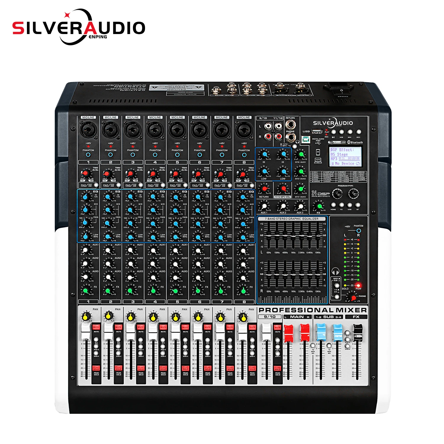 GAX-TFS8 New TFX series mixer professional 8-channel stage DJ mixer BT with 24 DSP double  7-segment equalizer audio mixer