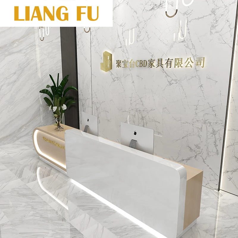 Hot Selling Design LED Salon Front Reception Counter White Consulting Desk Counter Hotel Reception White Salon Reception Desk