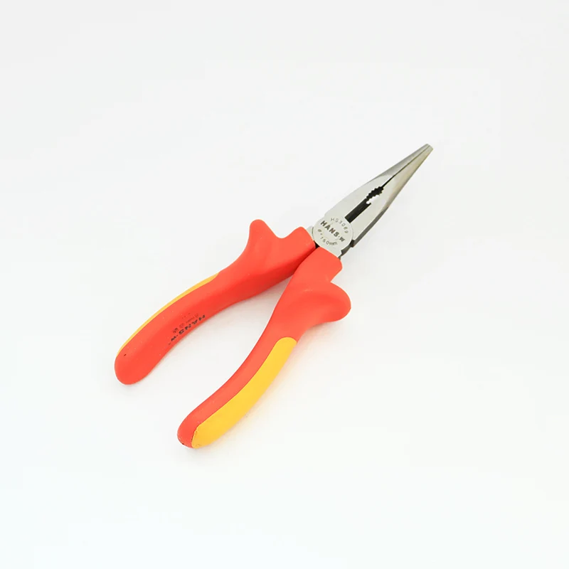 
HANS.w 6-Inch Long Nose Pliers With Cutter, 1000V Insulated, Chrome Vanadium Steel, VDE-GS Certified 