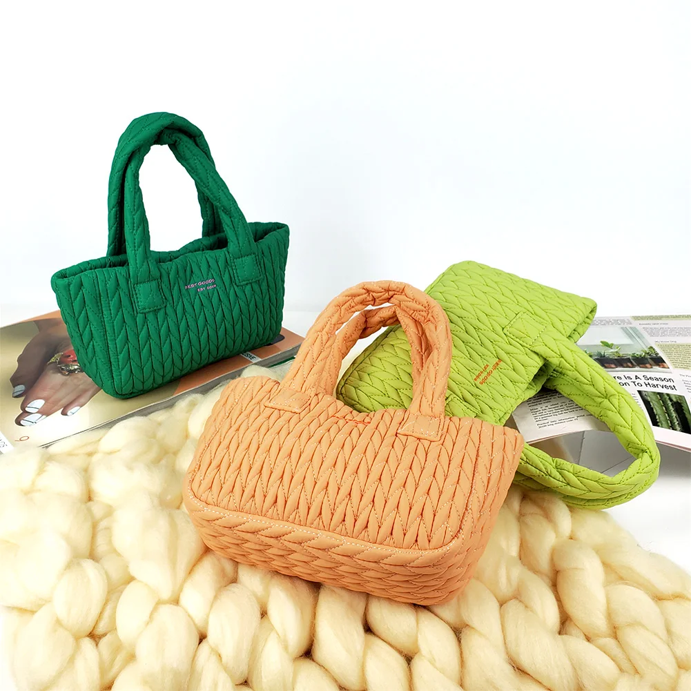 custom design luxurious daily mini evening handbag cute soft nylon puffy quilted cotton tote bag high quality for ladies