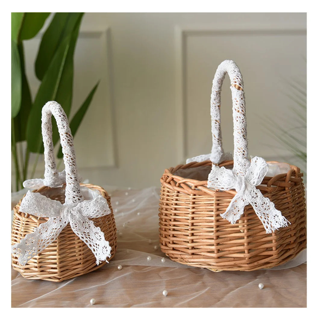 Customized Wholesale European Style Belly Straw Basket Woven Seagrass Natural Rattan Handmade Storage Basket With Handles