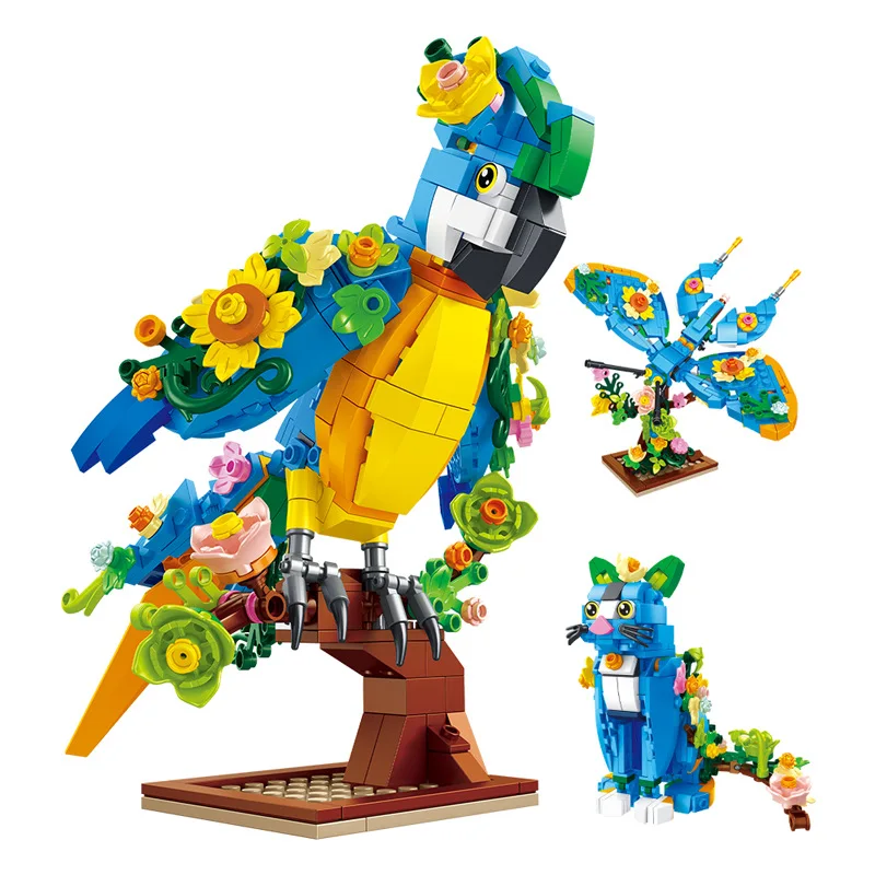 Foreign trade 3d Simulated parrot 3ni1 Building Block model Home Decor Anime Creative Gift DIY Toy For Child Adults