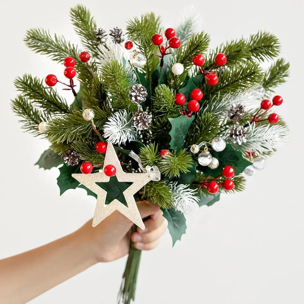 High Quality Silk And Plastic Greenery Champagne Christmas For Wedding Bouquets DIY Decor