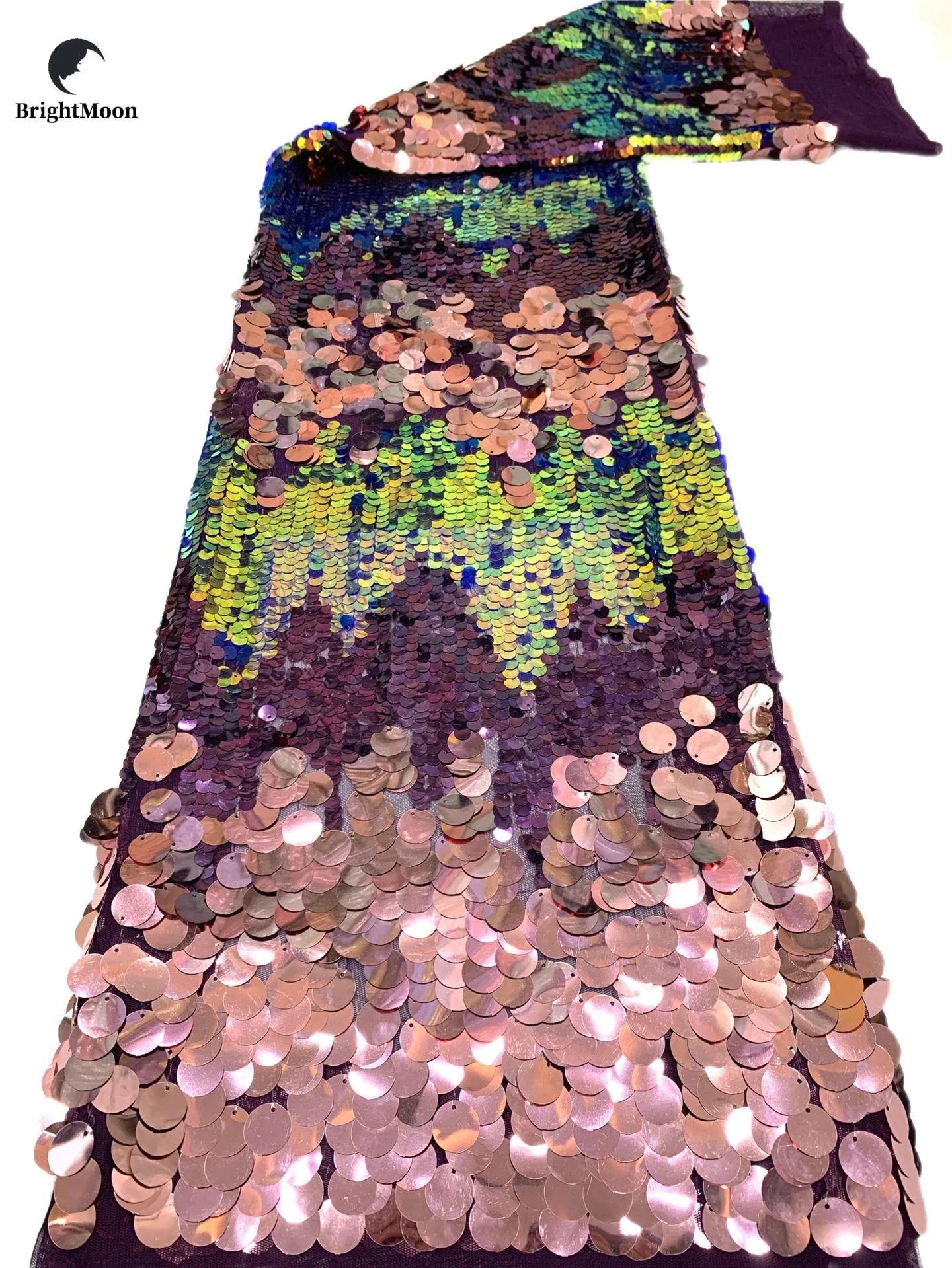 Shiny multi color sequin lace fabric combination of large and small sequins lace fabric