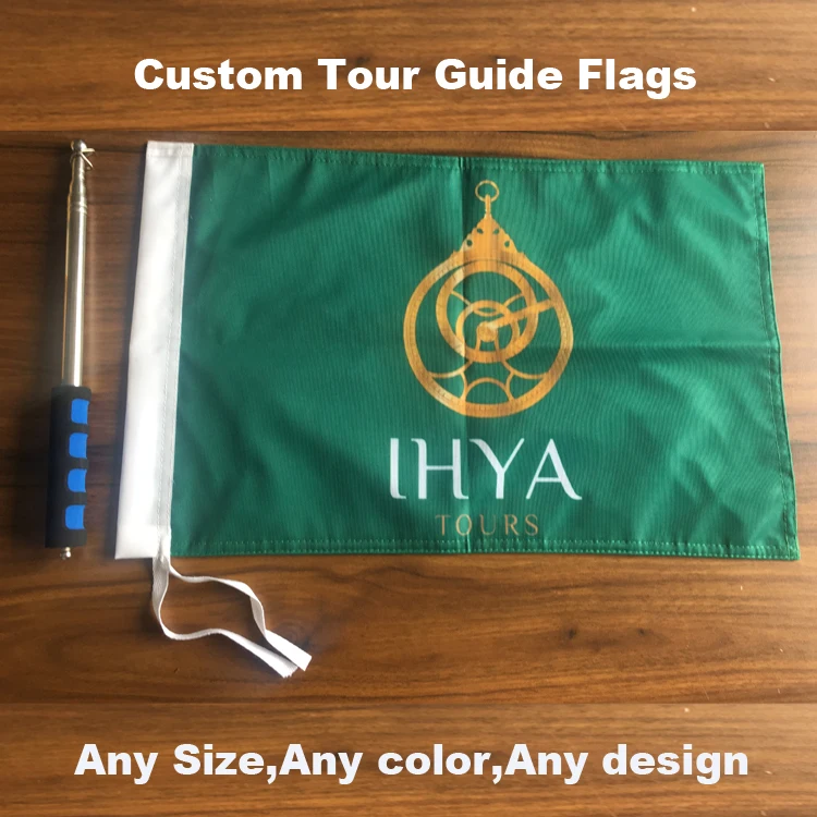 Customized high quality Polyester tour guide flag with telescopic flagpole sign hand flag double sided tour guide flag