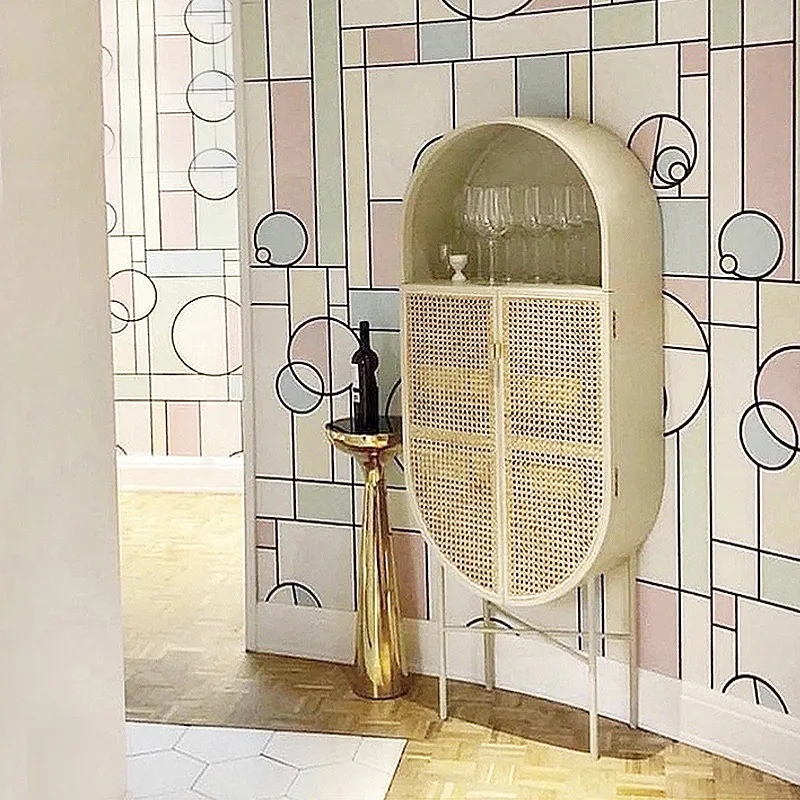 Nordic rattan storage cabinet kitchen tea floor storage cabinet fashion beautiful Patio solid wood sideboard wine cabinet