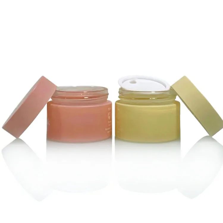 Custom colored glass container 5ml 30ml 1 ounce 2oz 2 oz 50ml 50g 60ml 100ml 100g eye face cream jars pink cosmetic jar with lid
