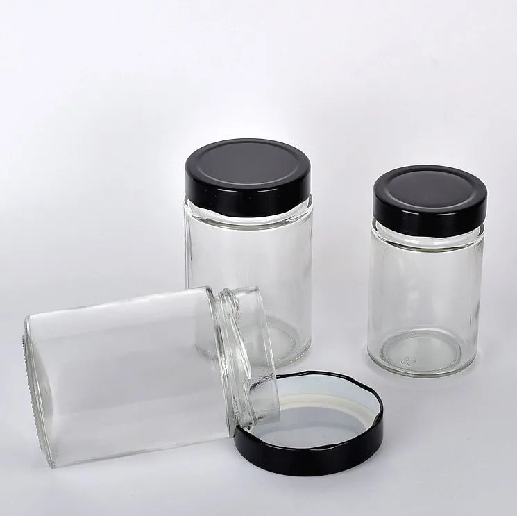 Hot Selling Cylindrical Glass Jam Honey Bottle Glass Food Storage Jar Sealed Storage Kimchi Bottle With Metal Lid
