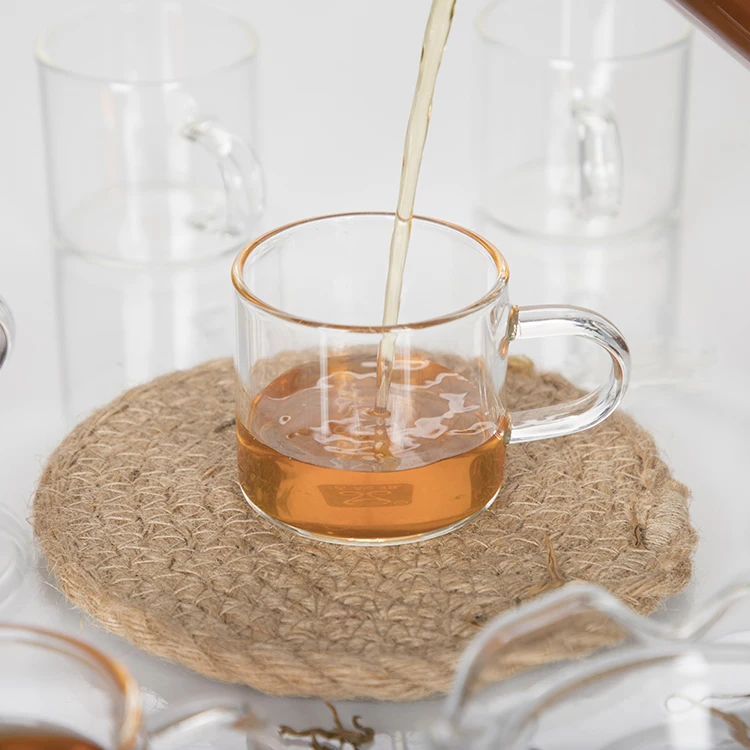 Teapot and Tea Cup Set Glass Teapot With Six Tea Cups with Handle Combined Glass Teapot Sets