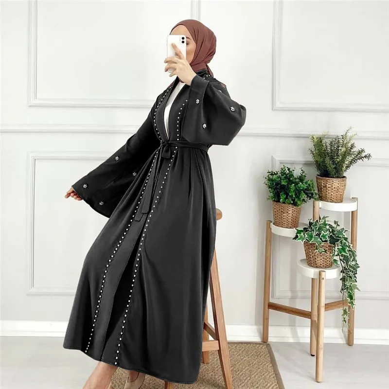 High quality simple nail-bead flowers women muslim kaften islamic clothing collection hijab religious meaning abaya gowns