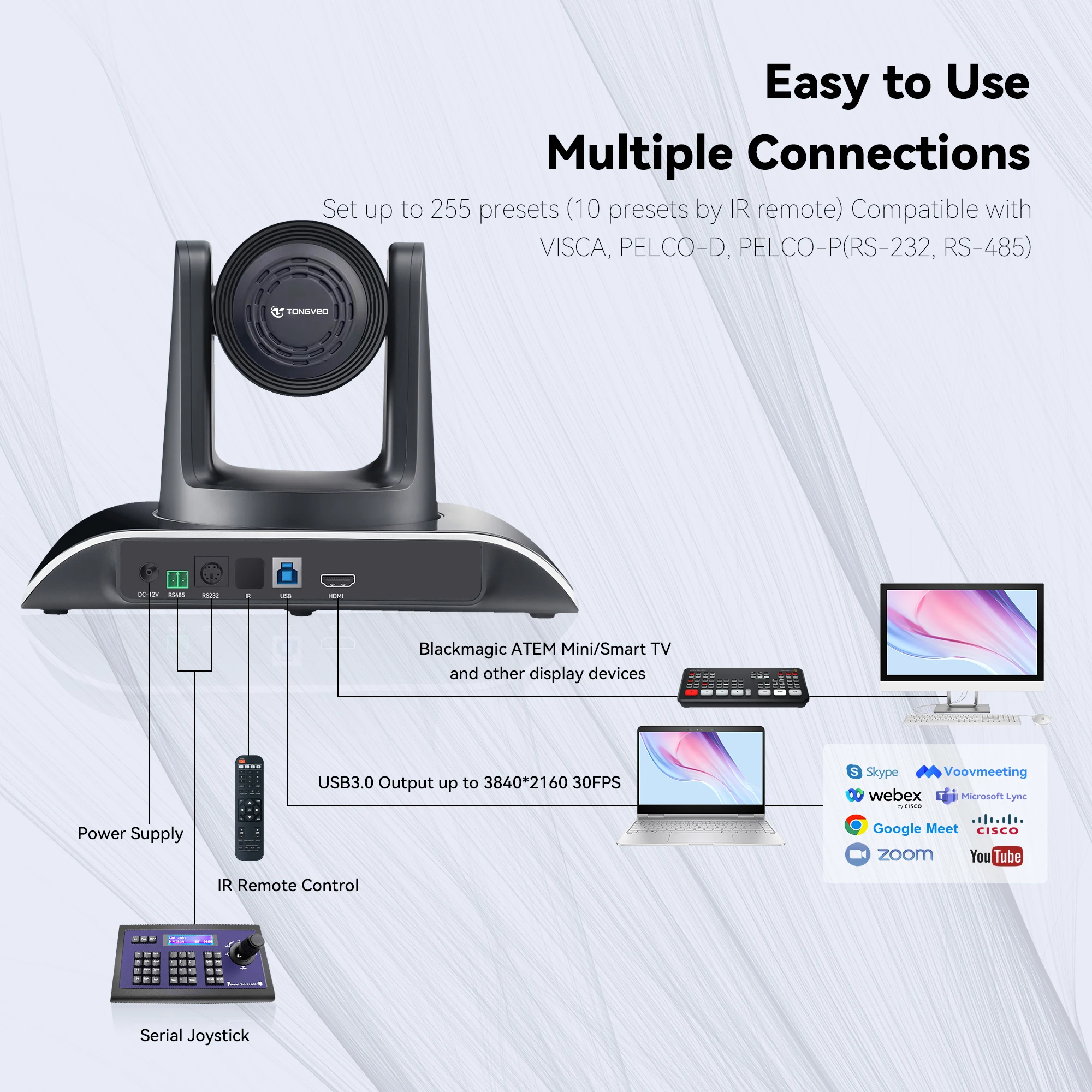 Fast Auto Focus VHD 12U 4K USB3.0 HDM1 Video Conference PTZ Camera