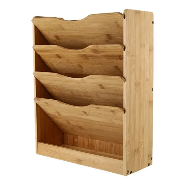 5-Tier Bamboo Hanging Magazine Rack .Wall-mounted Natural Bamboo File Holder Organizer.Vertical Desktop Supplies Storage Rack