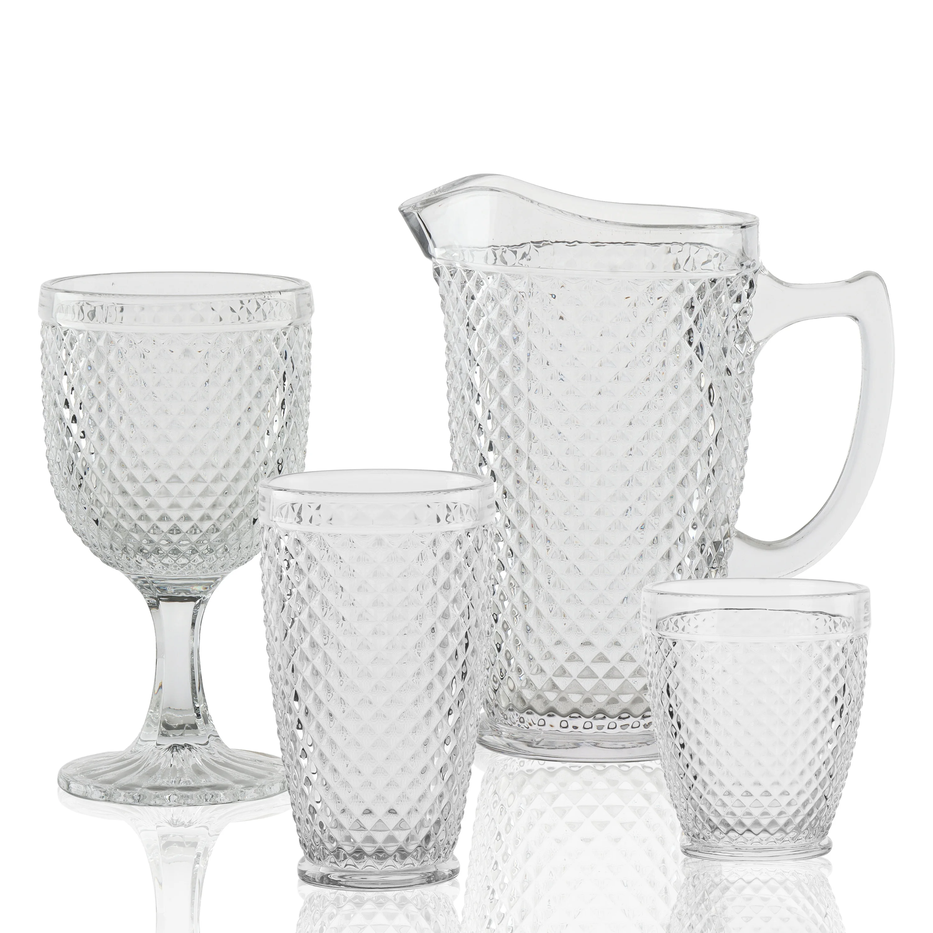 Fashionable transparent color carved goblet set  diamond cut glass crystal water goblet wine glass stemware