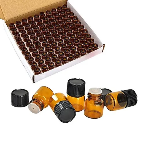 100 pack 1ml 2ml 3ml empty  glass essential oil bottle with air bubbles and orifice and hat makeup sample container