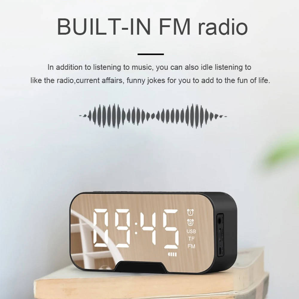 Multifunction Alarm Clock BT5.0 Speaker With Mirror For Promotional Led Mirror Alarm Clock Subwoofer