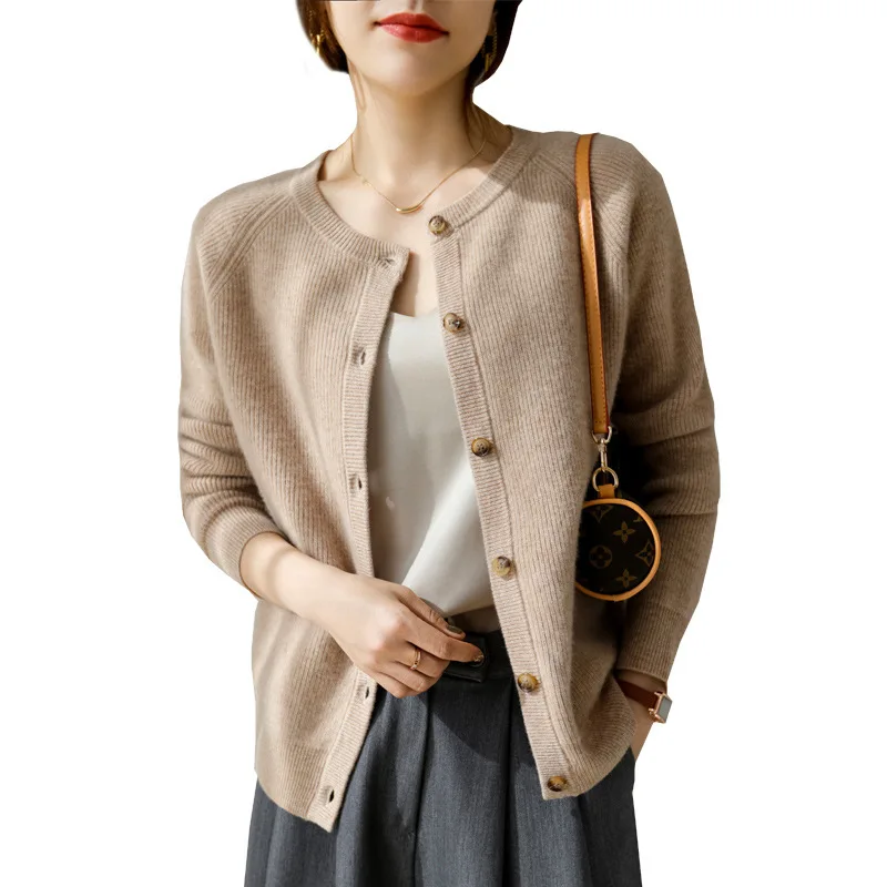 IMField Customization wool cardigan women Female Undyed Warm Lightweight Fitting  Knitted Wool Cardigan