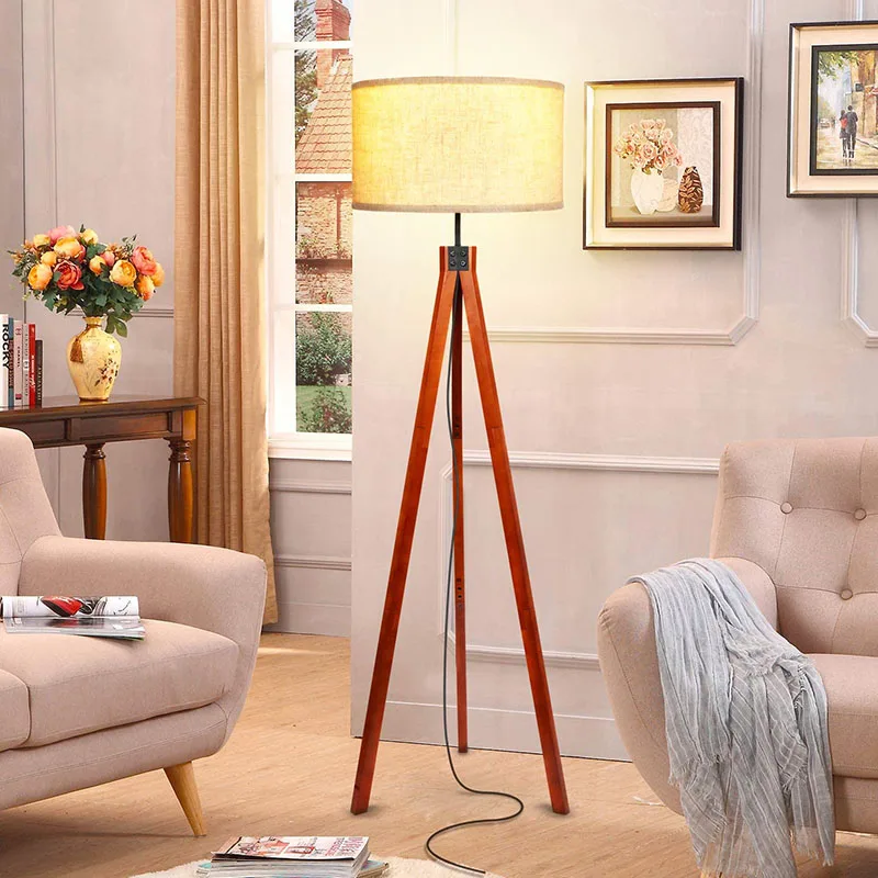 Popular Wood Tripod Floor Lamp For Contemporary Living Rooms