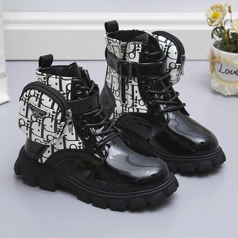 Высококачественные Новые однотонные сапоги модные женские короткие ботинки в английском стиле Детские Водонепроницаемые кожаные