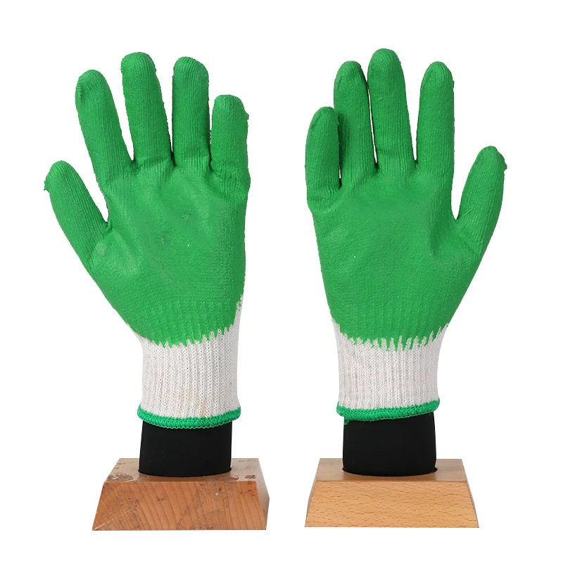 Wholesale Polcotton Knitted Double Color Latex Coated Safety Work Gloves Fingertips Reinforced