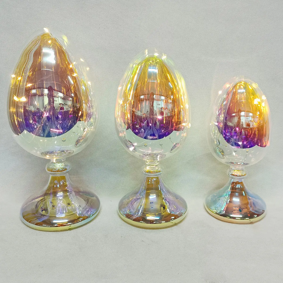 Wholesale small glass table decorative easter egg shaped new gift decor ideas products with led light for easter decoration