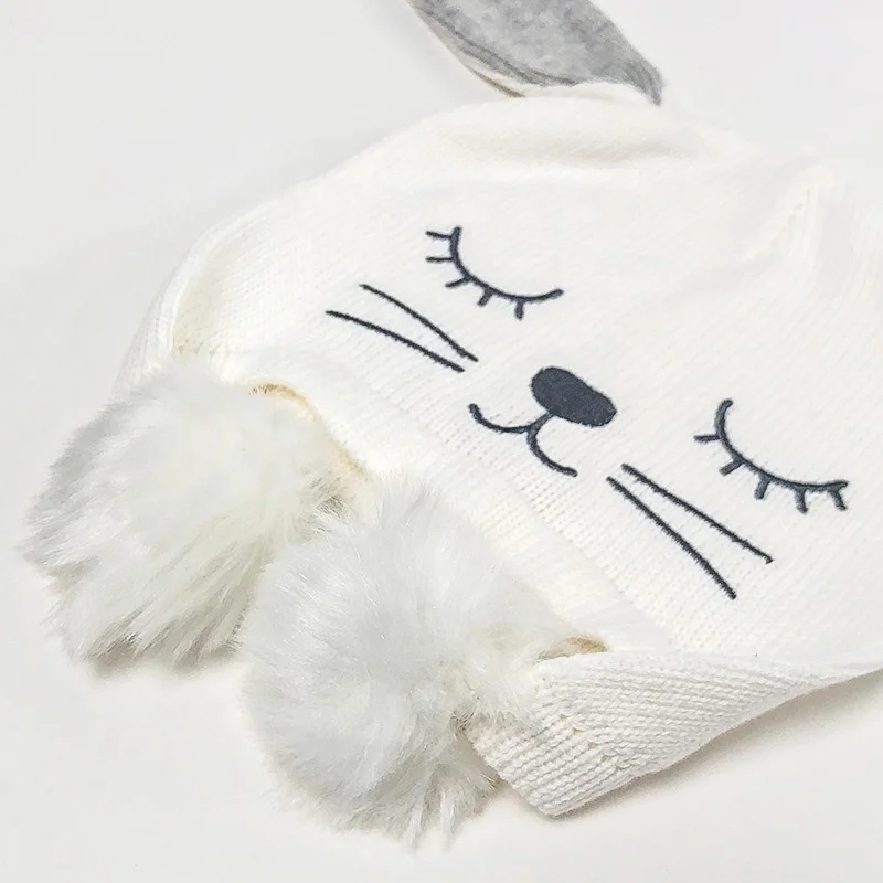 ODM Baby Girl Boys Toddler Winter Hat with Earflap Pom Pom Hood Thick Warm Cute Cat Baby Beanie