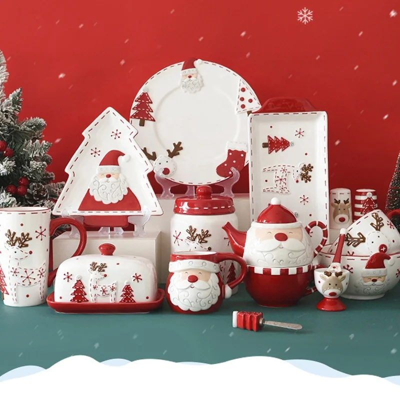 Custom Wholesale British Nordic Hotel Decal Christmas Party Porcelain Tableware Dinner Set