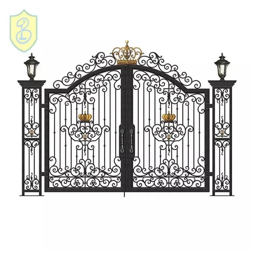 Driveway Wrought Iron Gate Outdoor Unbreakable Elegant Main Frame Double Door Iron Gates