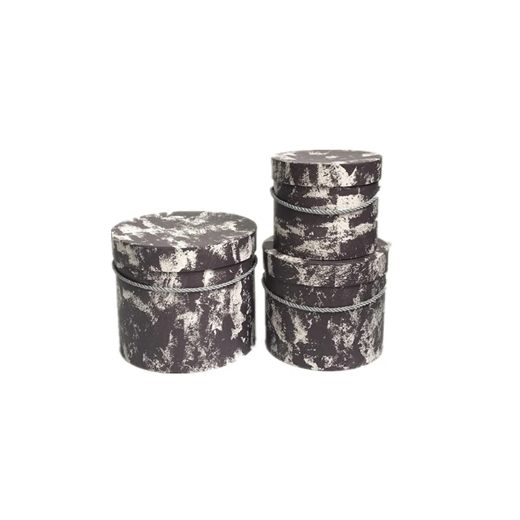 
Custom natural cement texture fashion gift box fashion simple round hat box with handle flower 