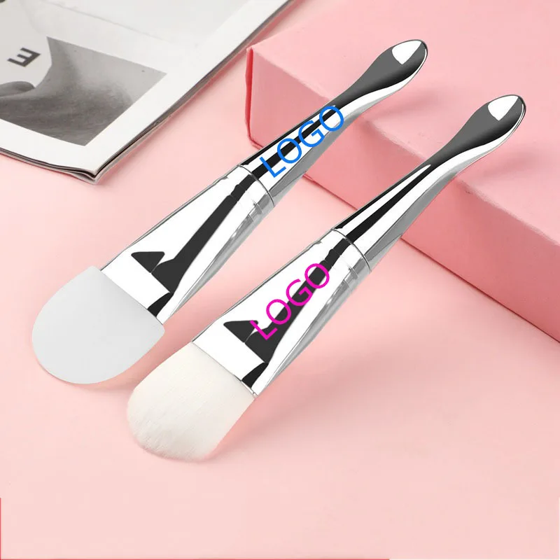 Silver Rose Gold Double Head With Digging Spoon Silicone Facial Clay Face Mask Brush