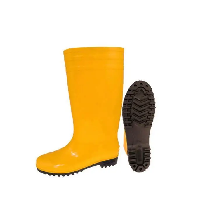 Oil acid alkali resistant non safety gum boot pvc multicolor shiny black rain boots gum boot on orange color
