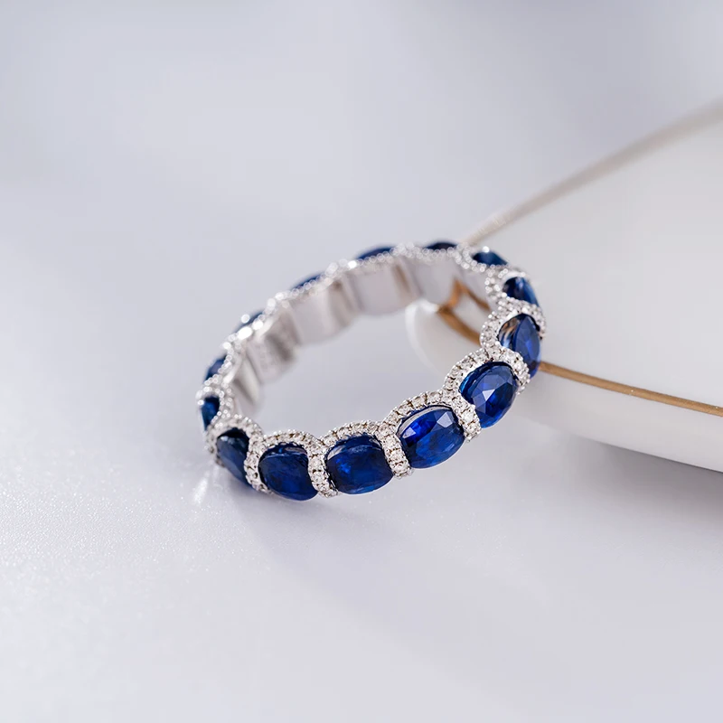 fashion jewelry China wholesale 18k gold ring designs luxury Natural Blue Sapphire and diamond ring charm jewelry for women