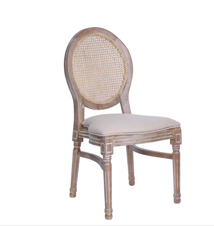 Wooden Event Vintage Banquet Ghost Wooden Chairs with Removed Cushion and Rattan Back
