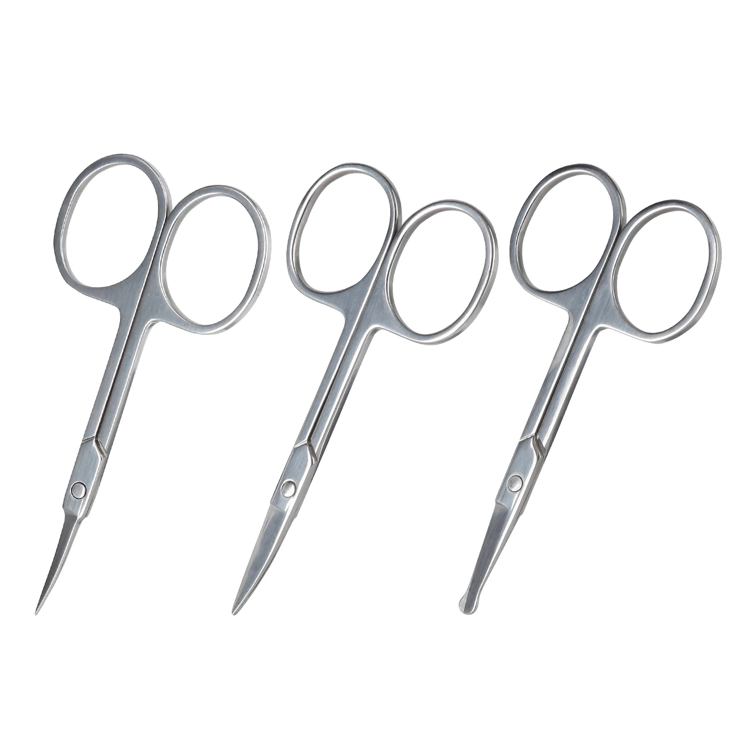 Private Label Top Grade Stainless Steel Curved Point Scissors Silver Cuticle Nose Hair Eyebrow Eyelash Scissor for Makeup Tools