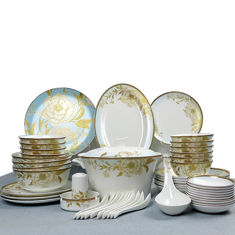 50 pcs fine bone china  dinner set luxury ceramic dinnerware set royal porcelain customized Wholesale