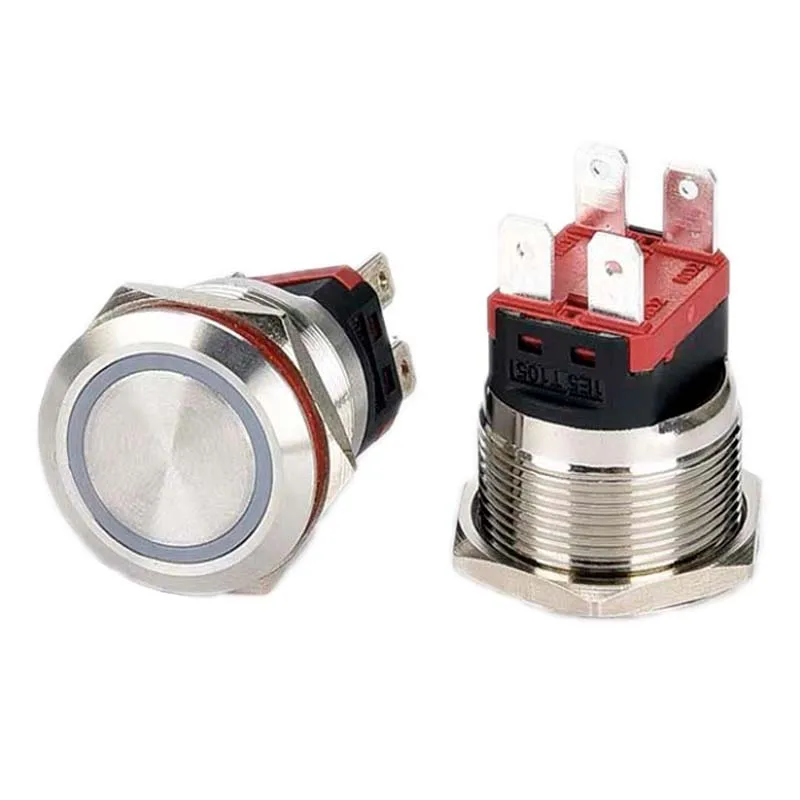 Синий светодиодный металлический мгновенный водонепроницаемый кнопочный переключатель с проволочной розеткой