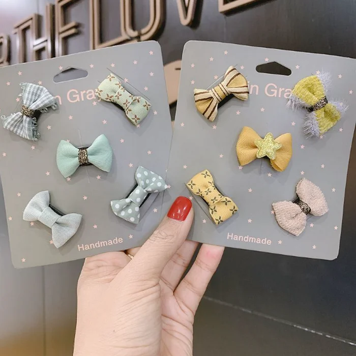 new arrival infants 5pcs mini hair clip set girls multi design bowknot barrette baby princess bobby pin