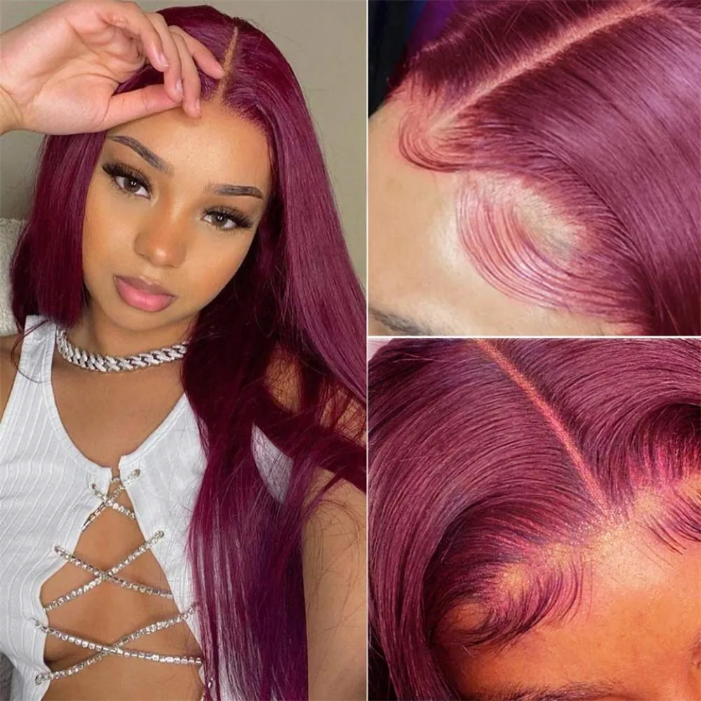 #99J Burgundy Peruvian Straight Human Hair 13x4 HD Lace Frontal Wigs for Black Women Lace Front Wigs Full Lace Human Hair Wigs